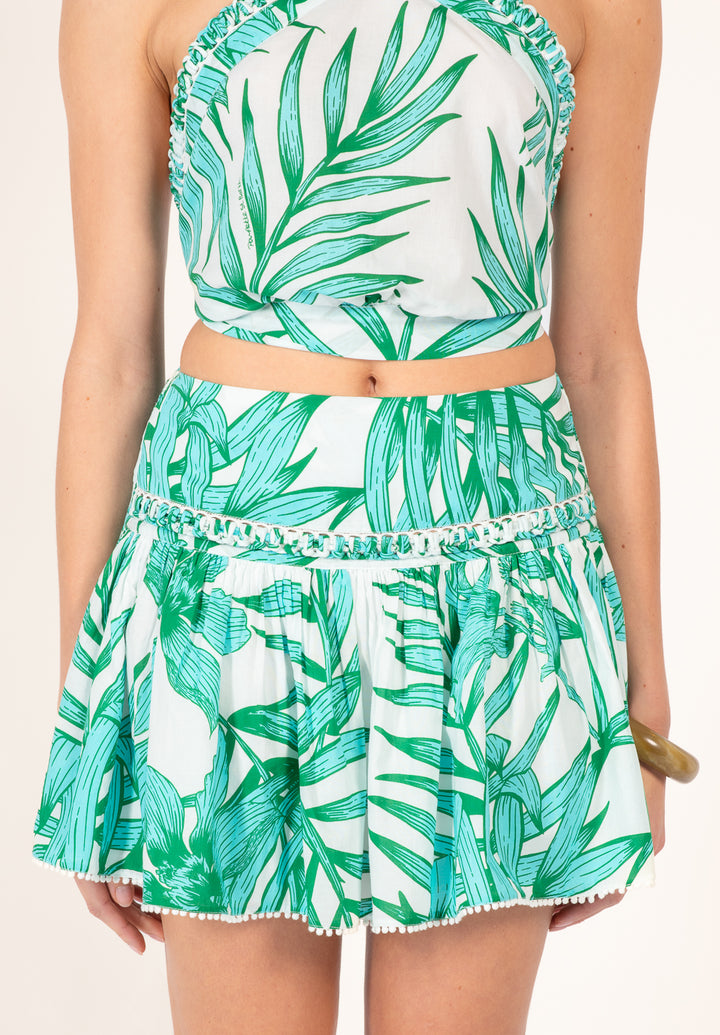 Mini Skirt Angele - Green Palm Leaf - Poupette St Barth