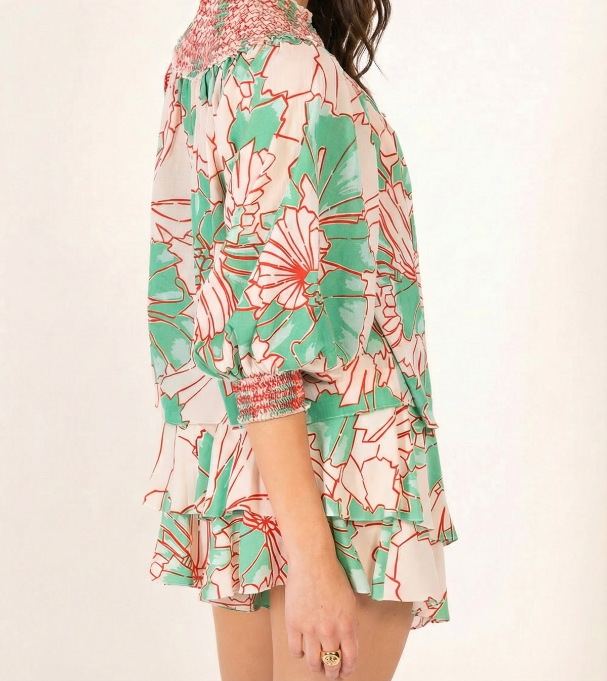 Green Petal cotton mousseline blouse by Poupette St Barth, featuring a relaxed fit and elegant petal detail.