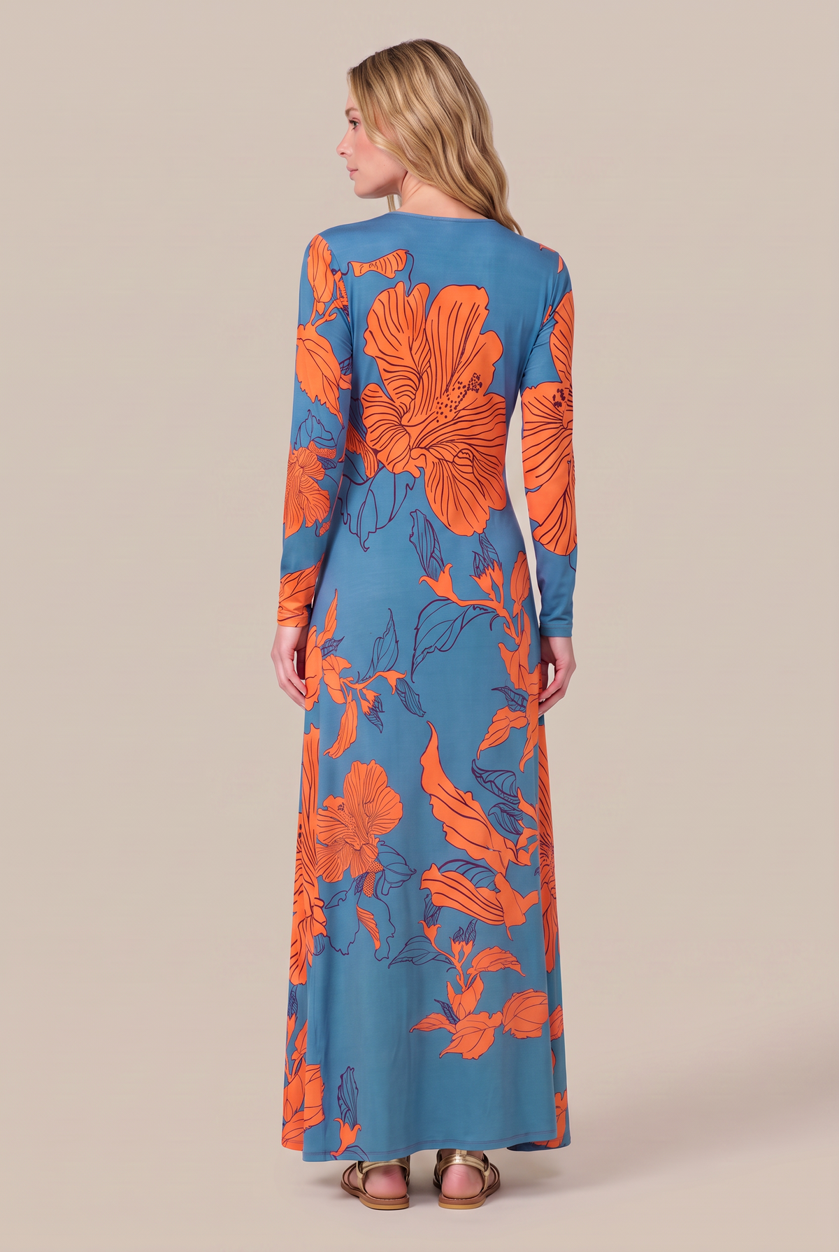 Blue Hibiscus long dress – Long Dress Bossa by Poupette St Barth, full-length back view