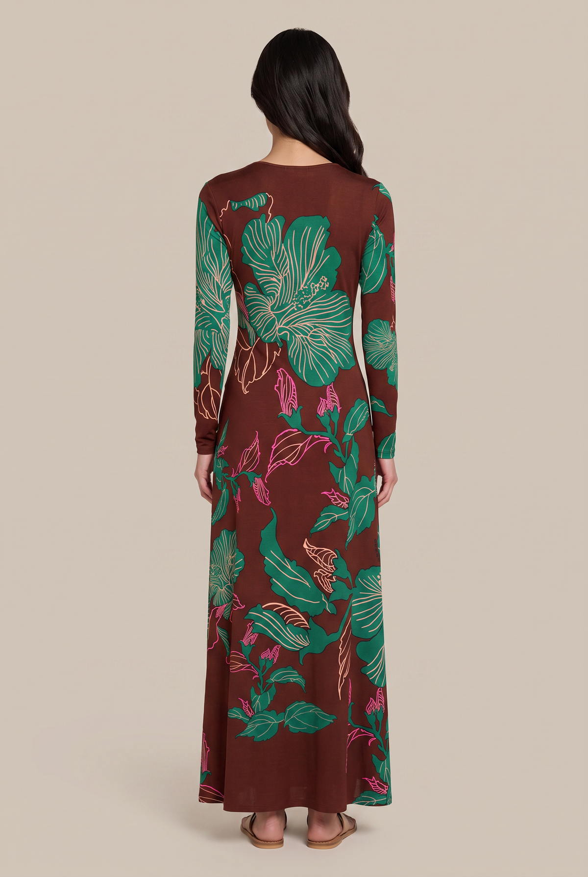 Long Dress Bossa - Brown Hibiscus | Poupette St Barth