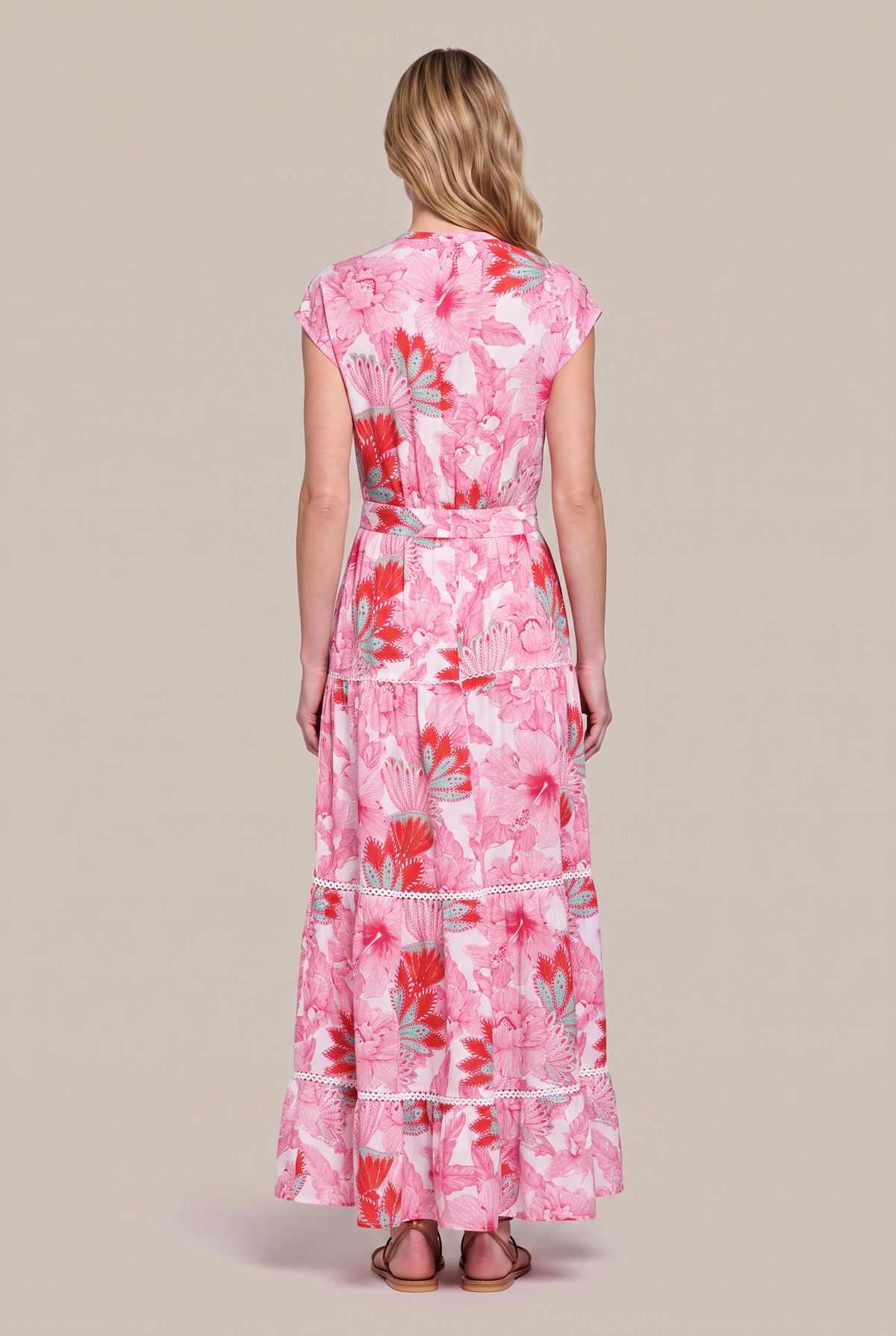 Poupette St Barth Long Dress Kora in pink Padang, flowing fabric with a relaxed fit, perfect for summer or beachwear.