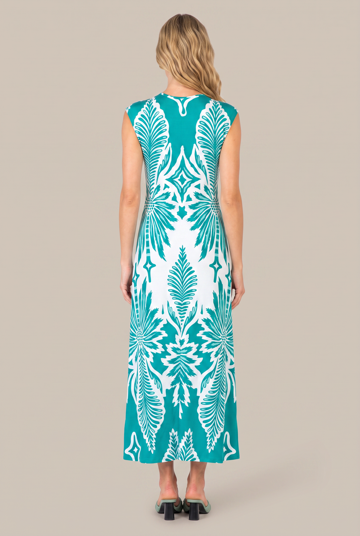 Mint Cartagena long dress – Long Dress Nova by Poupette St Barth, back view of the column silhouette