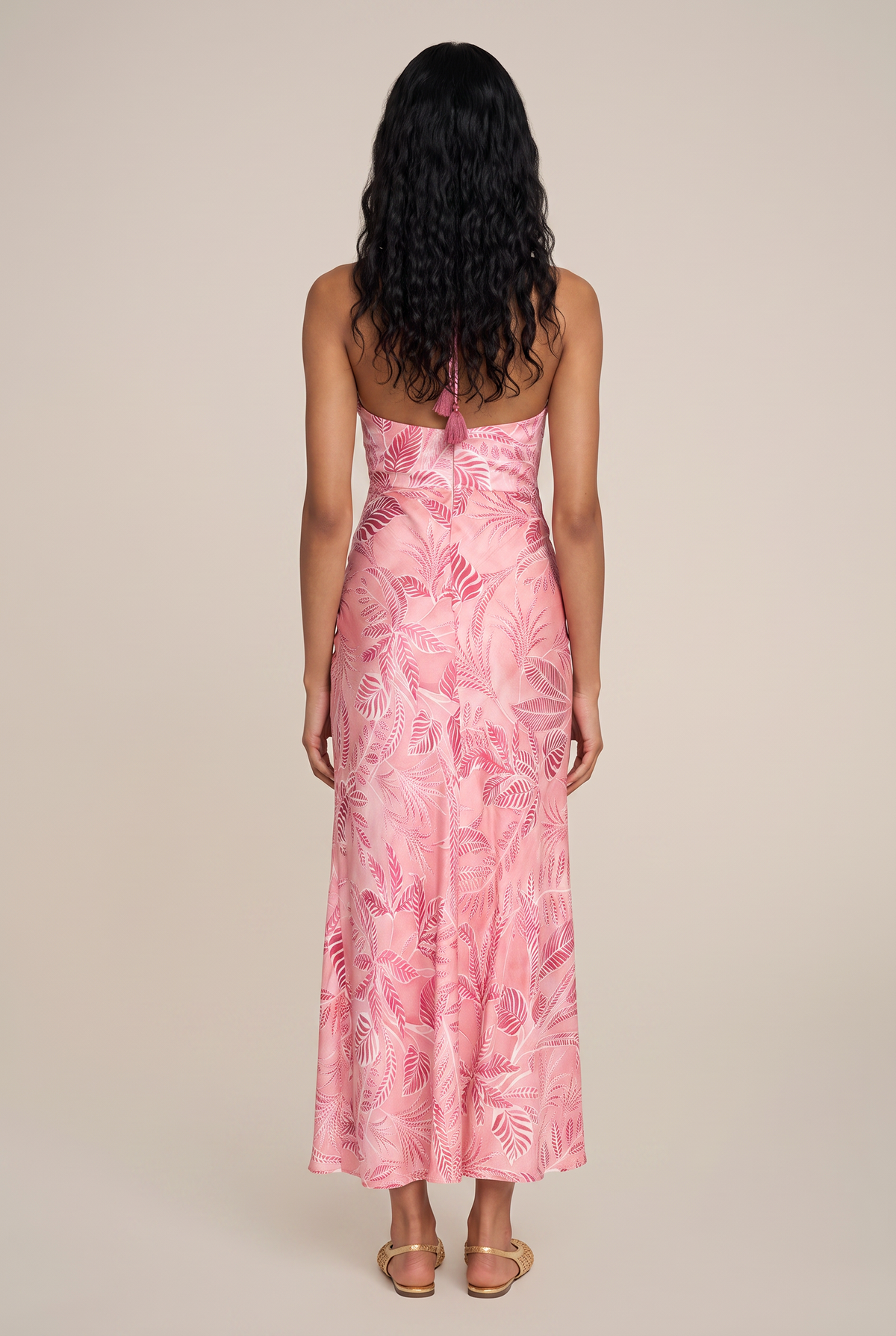 Pink Calathea long dress by Poupette St Barth featuring a flowing, elegant design with floral print and slender straps.