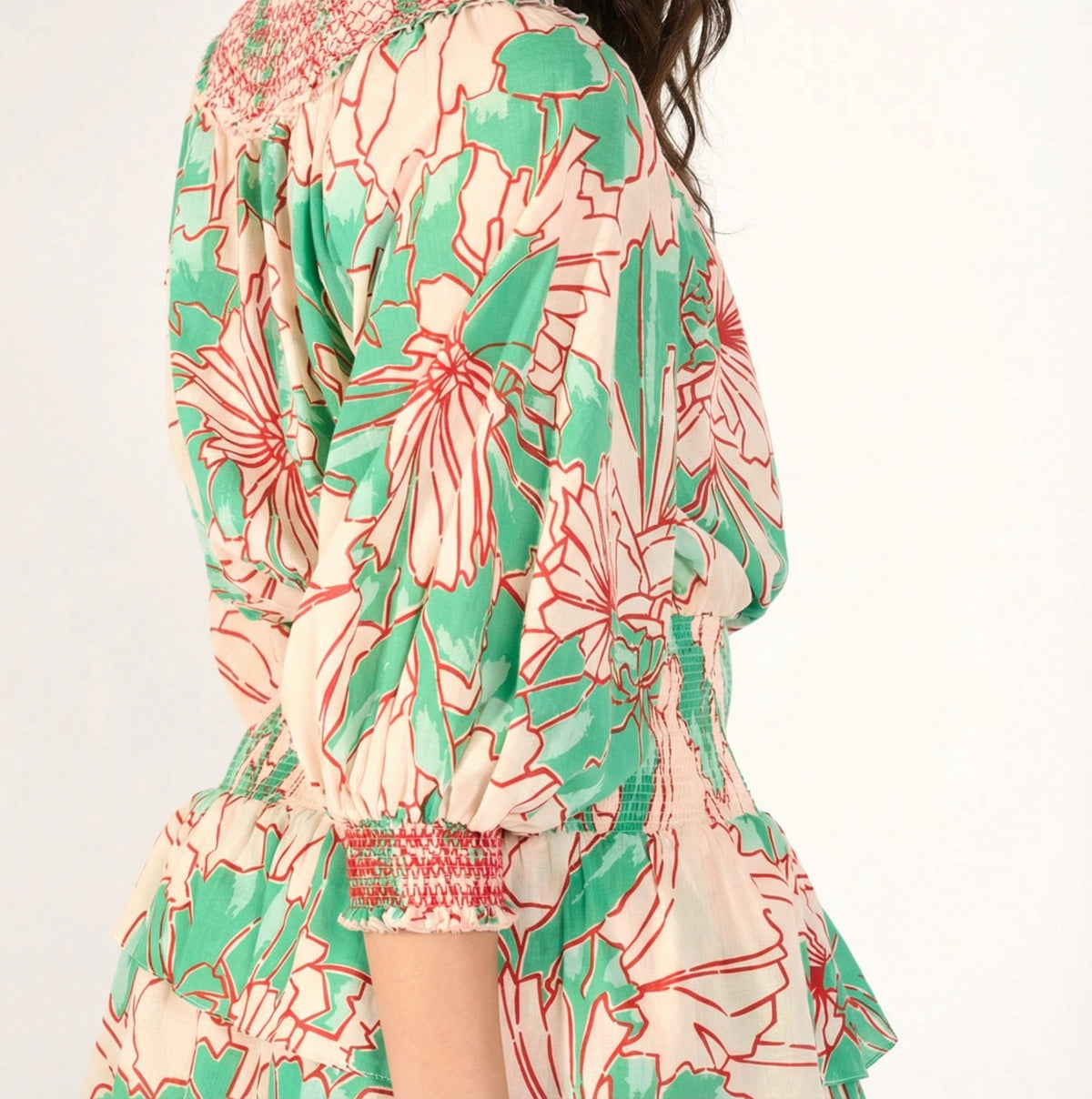 Green Petal Mini Dress by Poupette St Barth, sleeveless cotton mousseline dress with a relaxed fit and floral design.