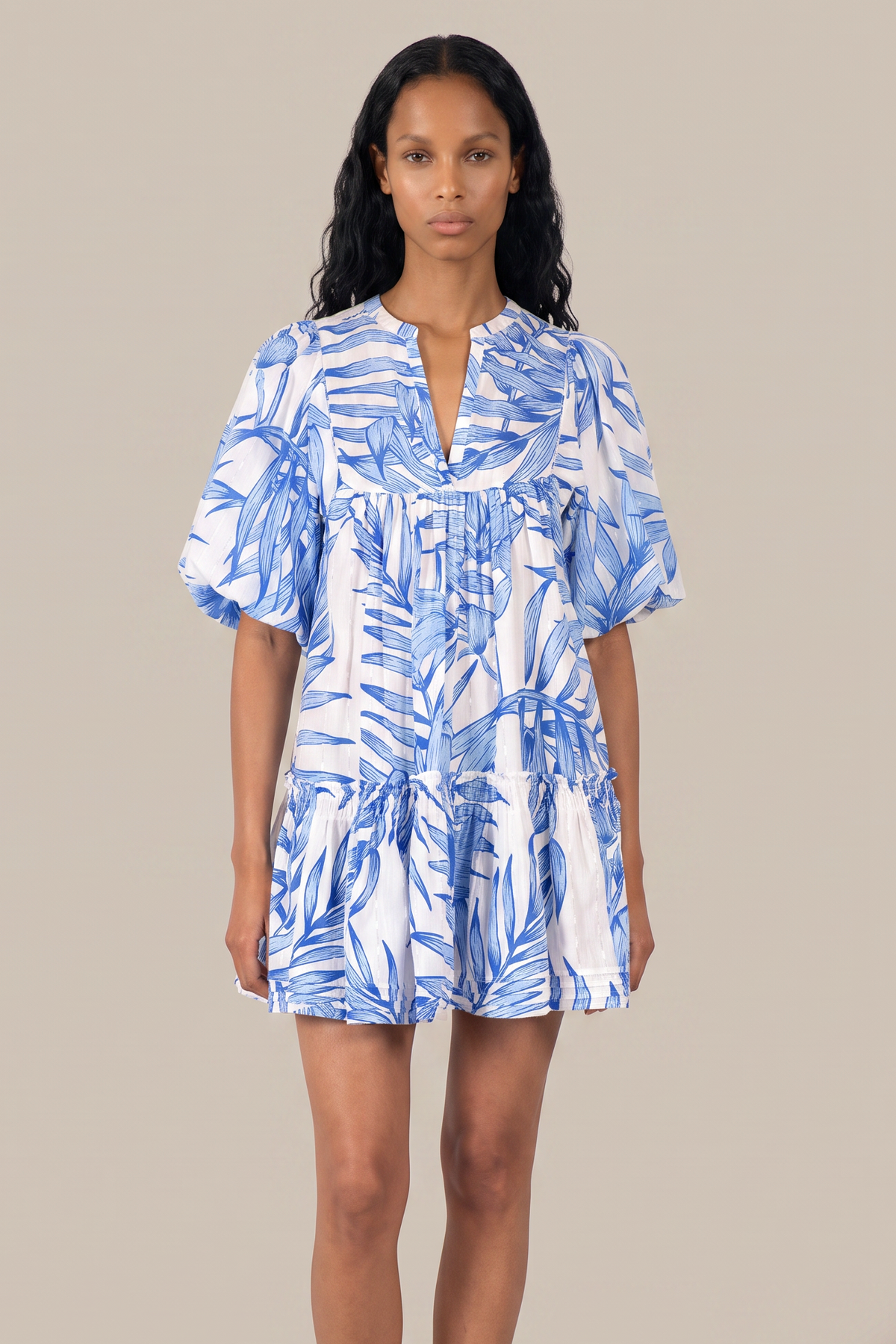 Mini Dress Cruz - Blue Palm Leaf | Poupette St Barth