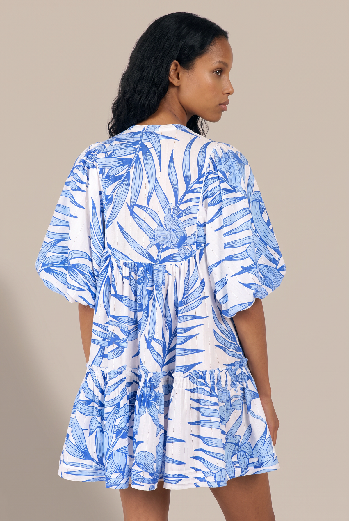 Mini Dress Cruz - Blue Palm Leaf | Poupette St Barth