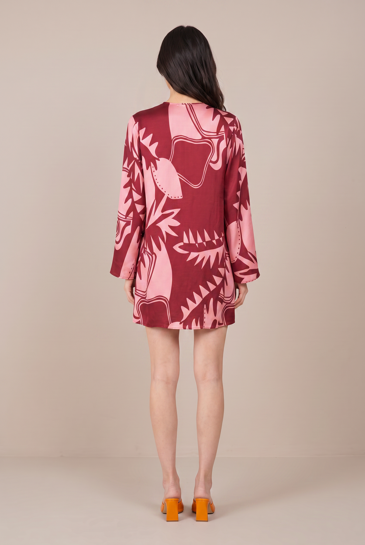 Bordo Oasis mini dress – Mini Dress Gia by Poupette St Barth, full-length back view with long sleeves