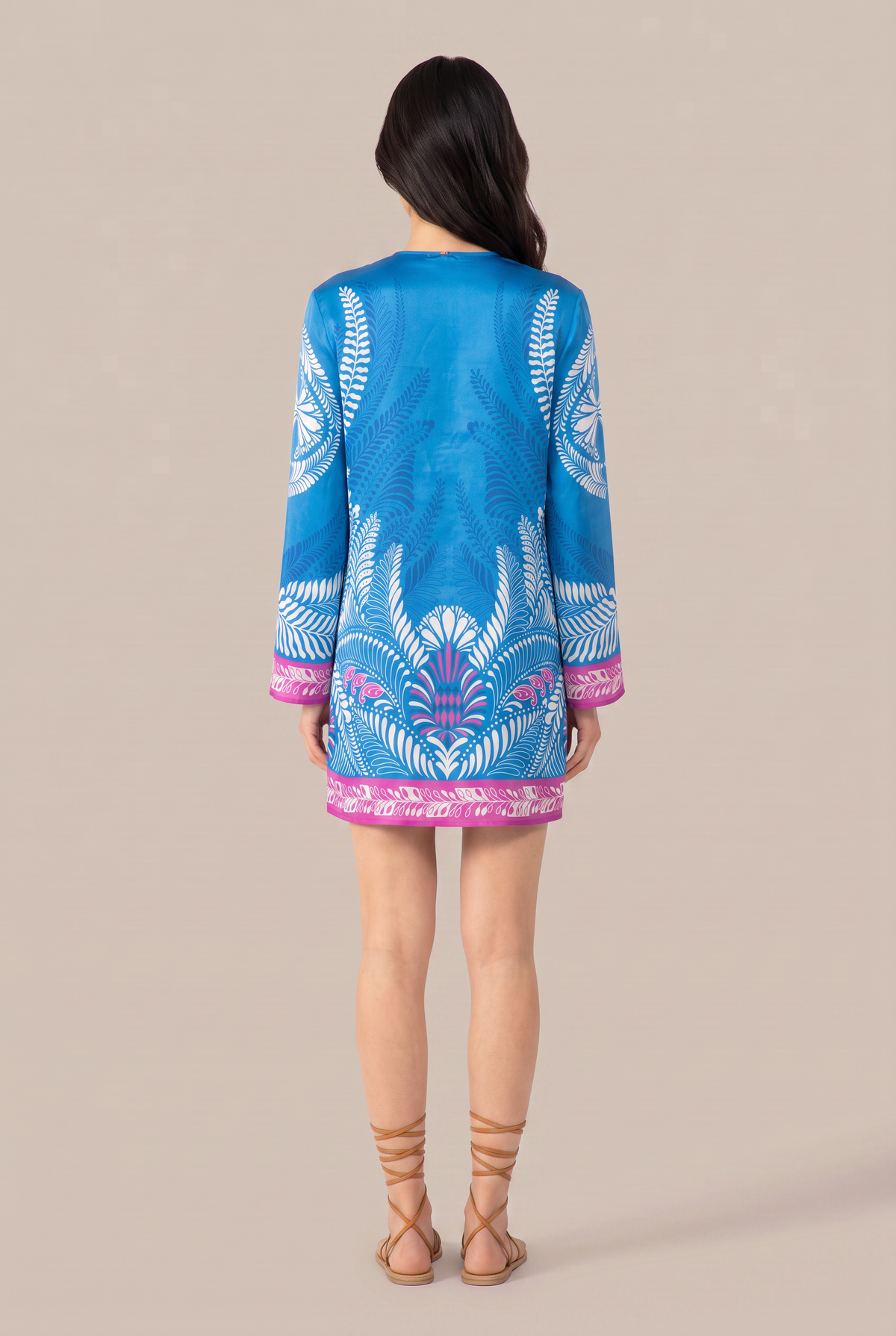 Blue Oolong mini dress – Mini Dress Gia by Poupette St Barth, full-length back view with contrast border hem