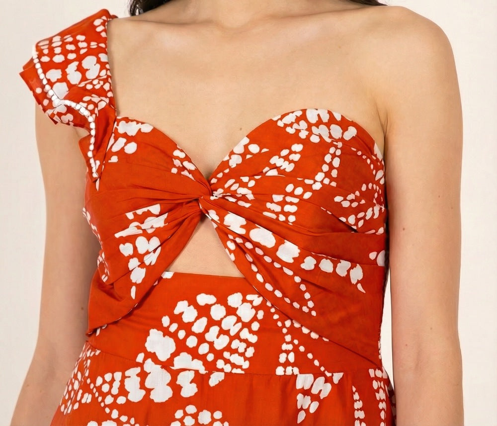 Poupette St Barth Mini Dress Niki in Paprika Austral, lightweight cotton, sleeveless design, fitted silhouette, vibrant orange color.