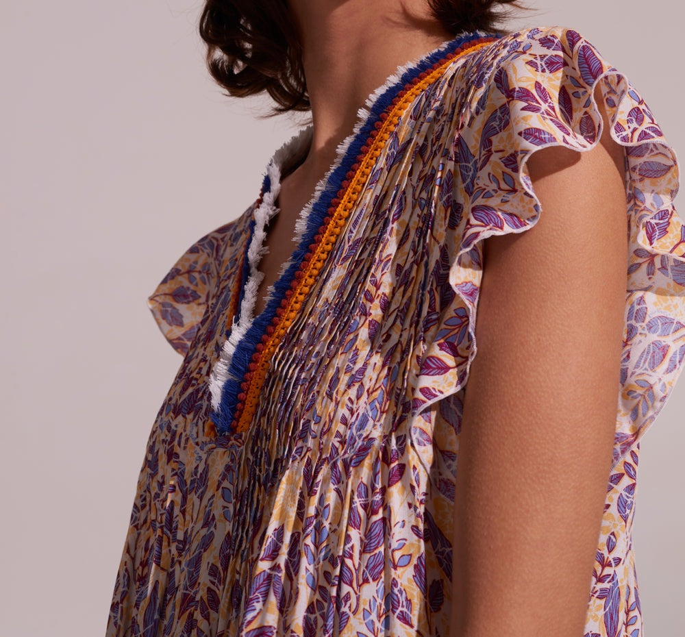 Blue Feuille mini dress by Poupette St Barth, sleeveless with a flowy viscose fabric, perfect for warm weather.