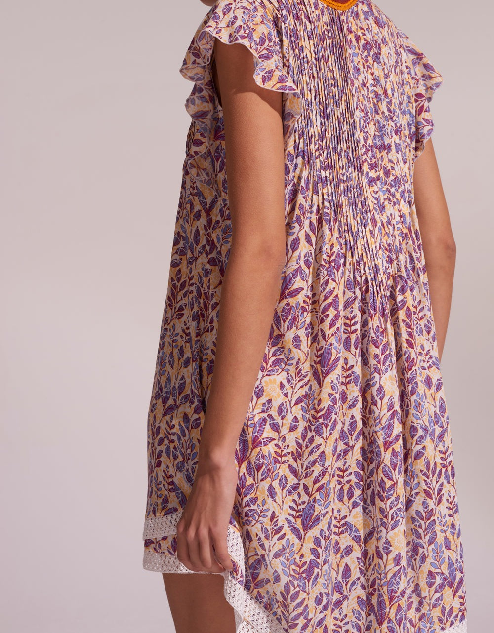 Blue viscose Mini Dress Sasha by Poupette St Barth, featuring a stylish mini length and floral leaf print.