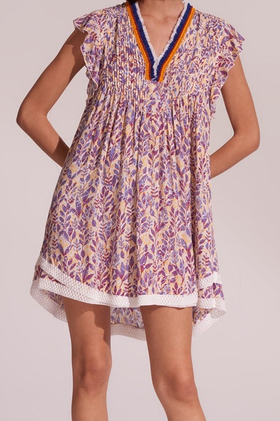 Blue Feuille mini dress by Poupette St Barth, sleeveless with a flowy viscose fabric, perfect for warm weather.