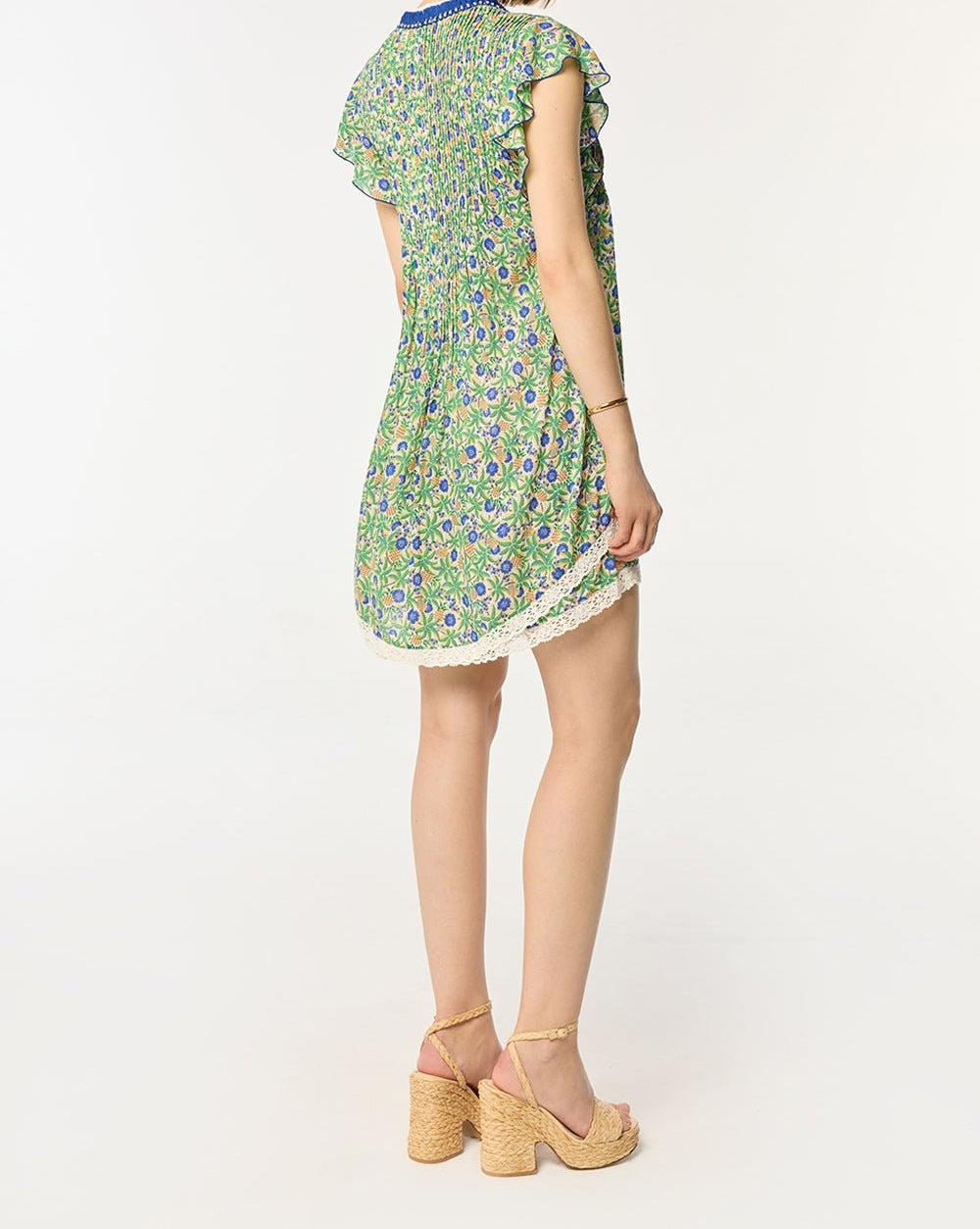 Blue viscose mini dress Sasha by Poupette St Barth, featuring a stylish short dress with a relaxed fit and vibrant Honolulu print.