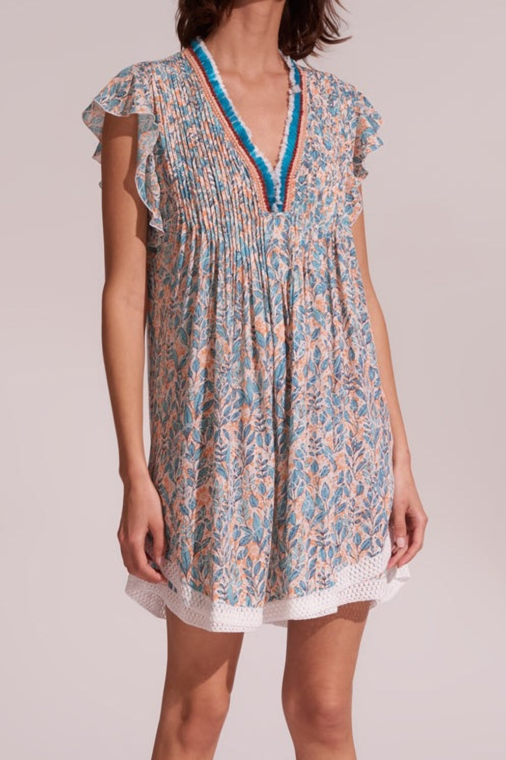 Orange Feuille mini dress from Poupette St Barth, featuring a stylish sleeveless design and lightweight viscose fabric.
