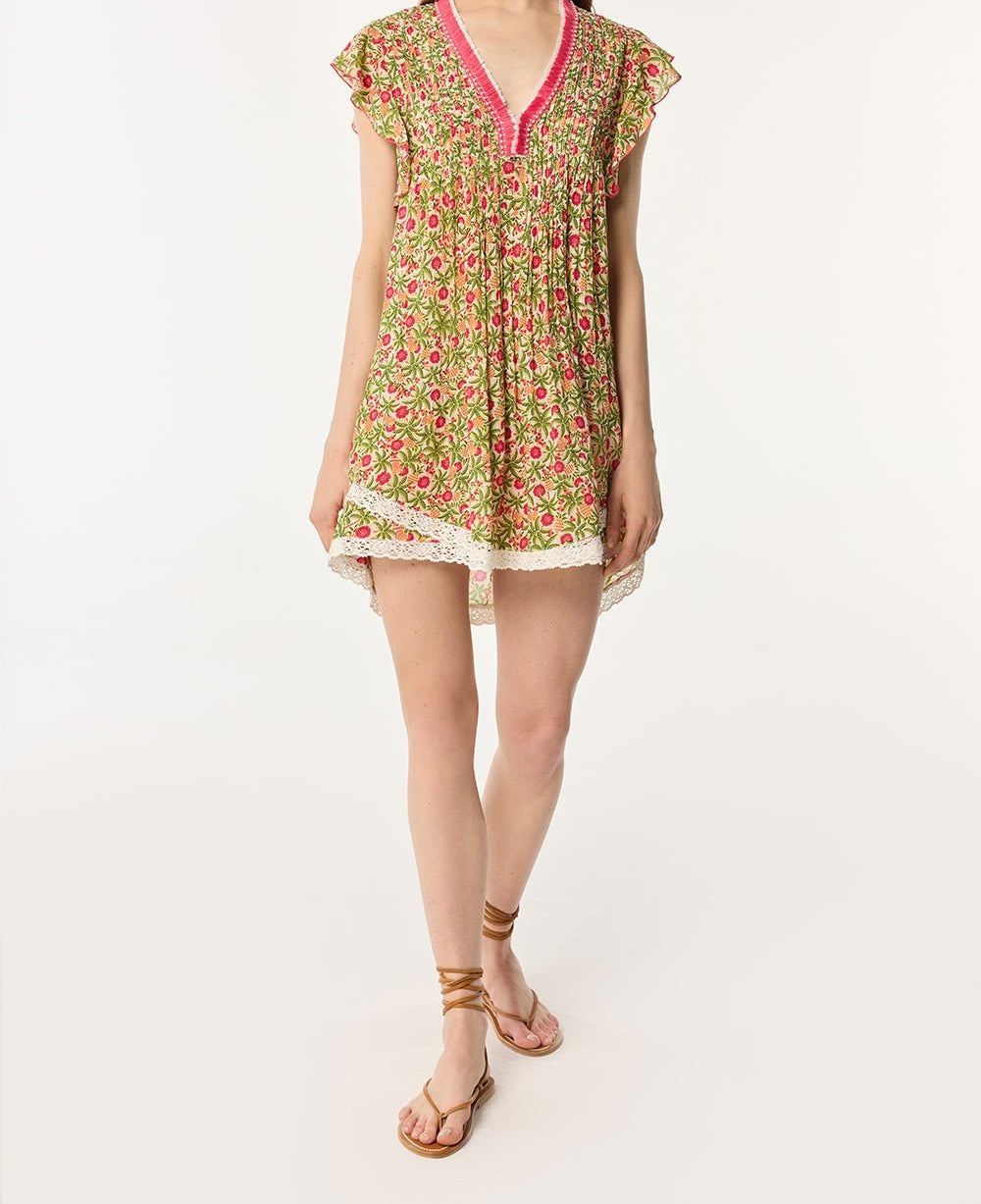 Pink Poupette St Barth Mini Dress Sasha in viscose, featuring a stylish and feminine design perfect for warm weather.