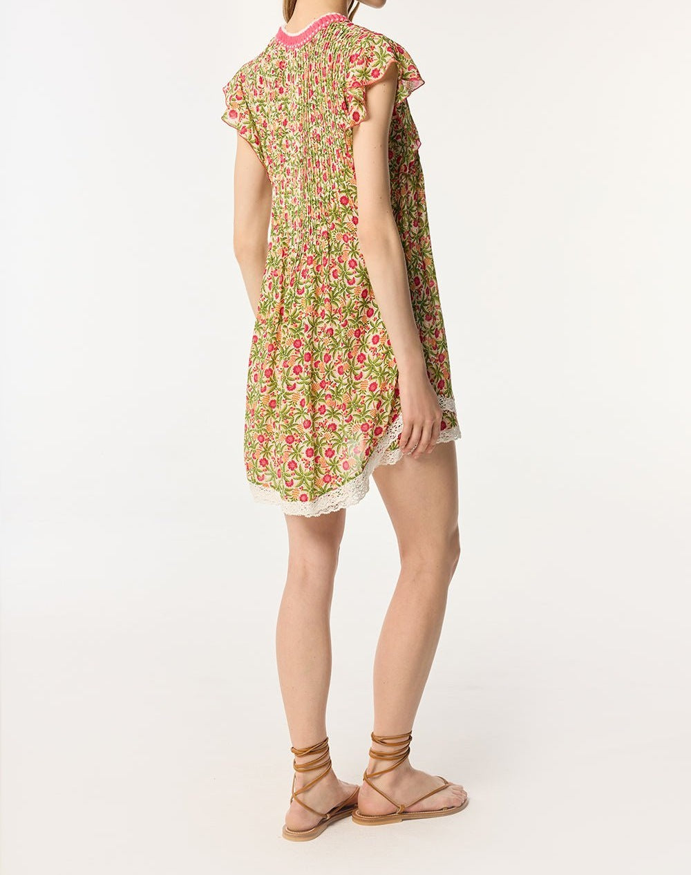 Pink mini dress Sasha by Poupette St Barth, lightweight viscose fabric, stylish sleeveless design, perfect for warm weather.