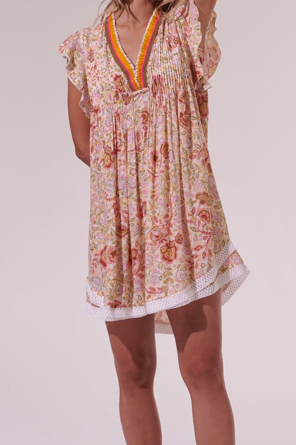Yellow Poupette St Barth Mini Dress Sasha in viscose fabric, featuring a stylish and lightweight design perfect for warm weather.