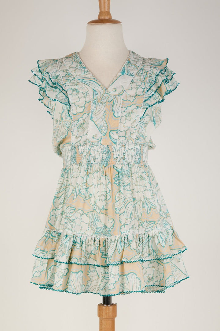 Robe Courte pour enfants Camila - Aqua Hidden Fishes