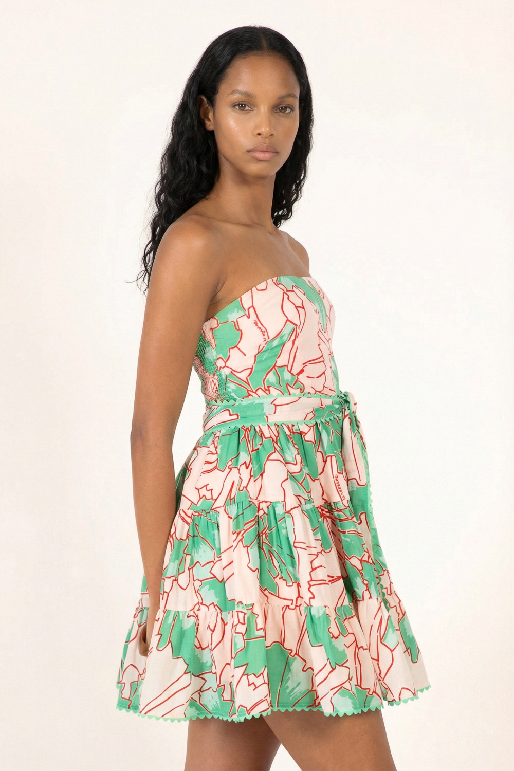 Green Petal bandeau dress – Bandeau Dress Christine by Poupette St Barth, front view