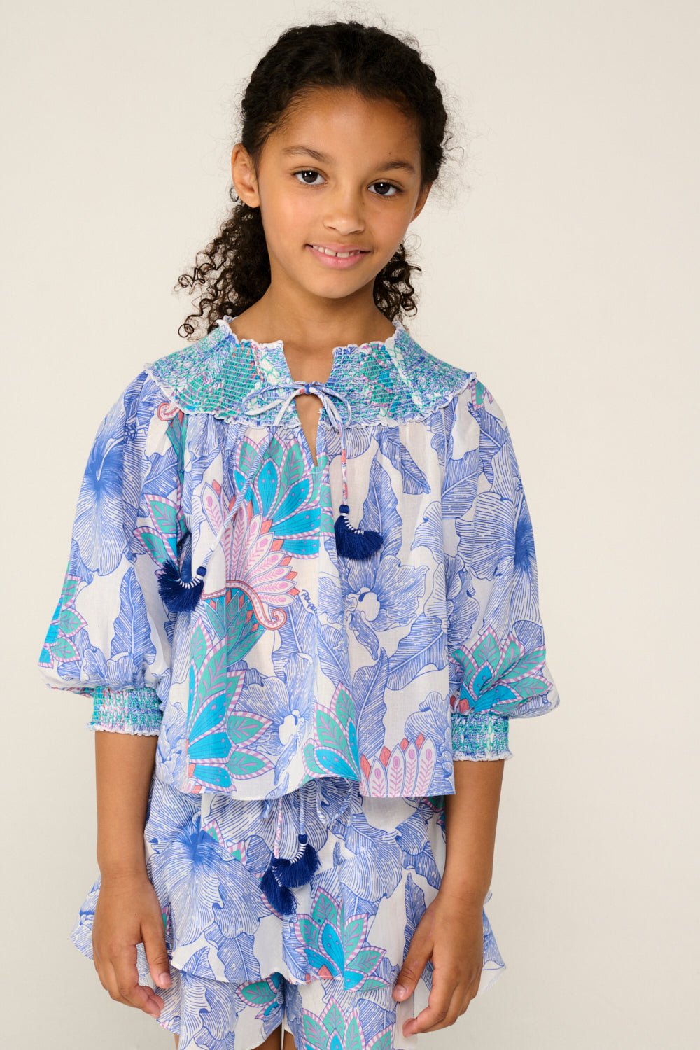 Girls' Blue Padang blouse – Blouse Ysee by Poupette St Barth, front view