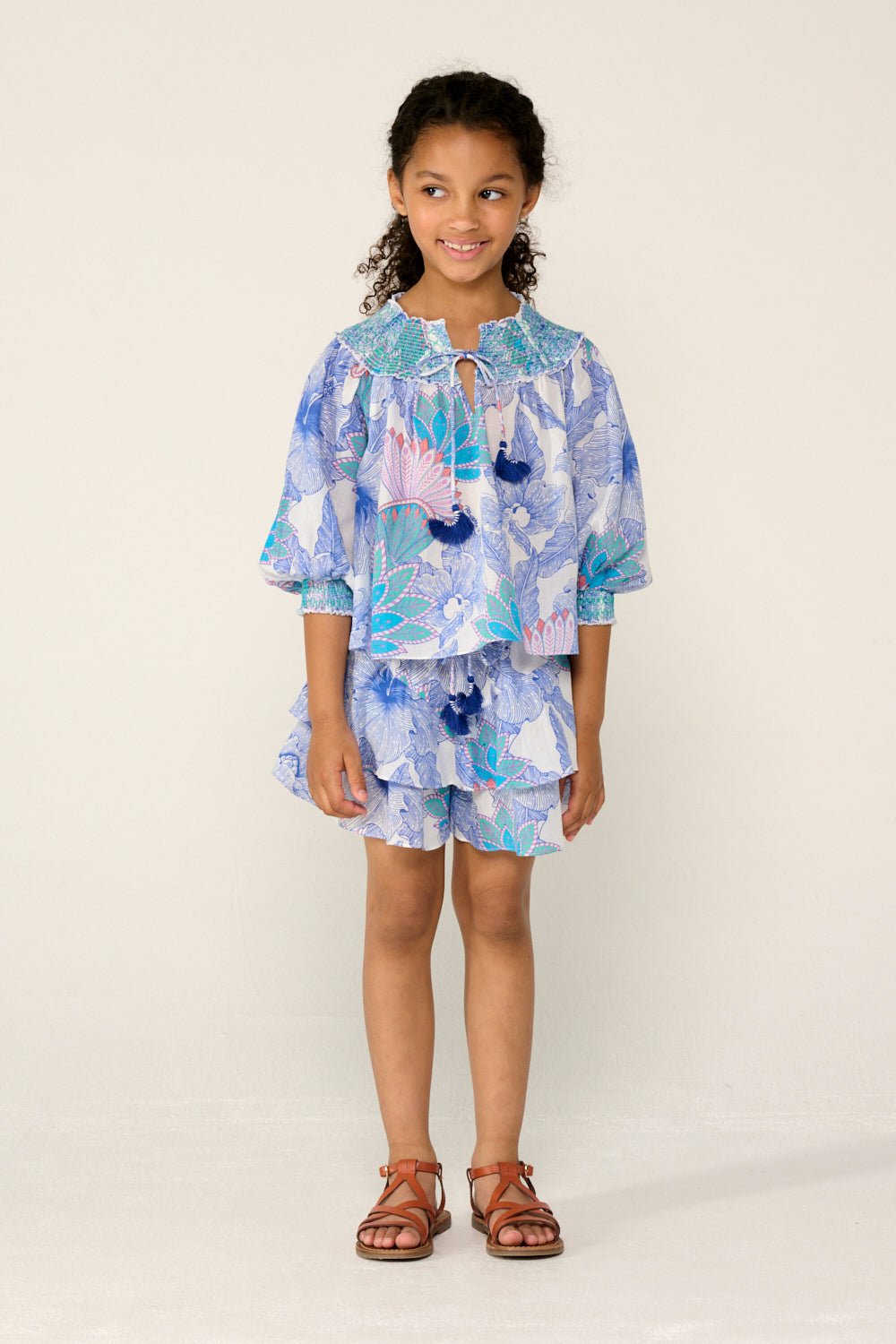 Girls' Blue Padang blouse – Blouse Ysee by Poupette St Barth, view 2