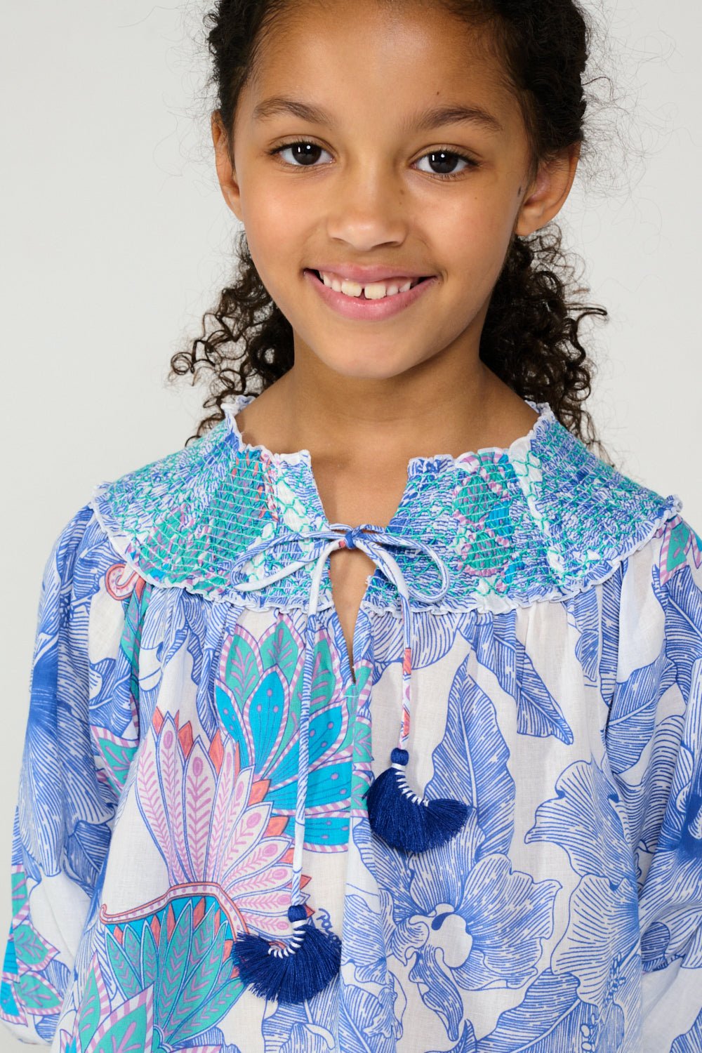 Girls' Blue Padang blouse – Blouse Ysee by Poupette St Barth, view 4