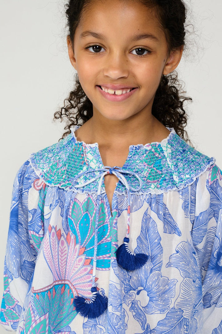 Girls' Blue Padang blouse – Blouse Ysee by Poupette St Barth, view 4