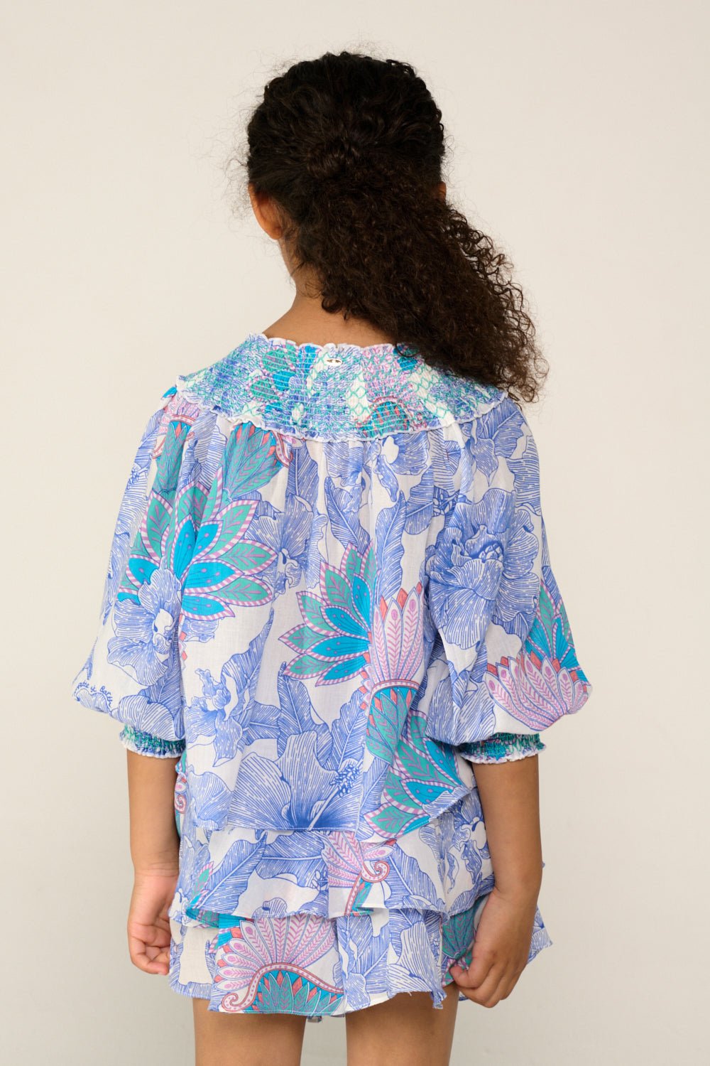 Girls' Blue Padang blouse – Blouse Ysee by Poupette St Barth, view 3