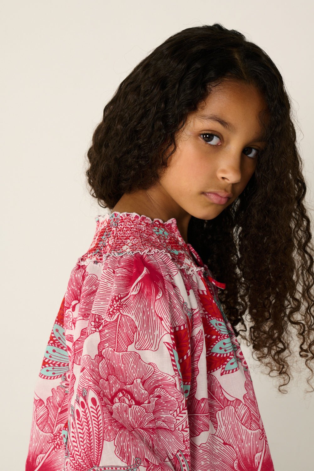 Girls' Pink Padang blouse – Blouse Ysee by Poupette St Barth, fabric detail