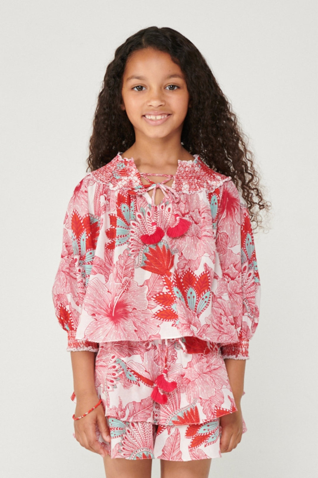 Girls' Pink Padang blouse – Blouse Ysee by Poupette St Barth, fabric detail