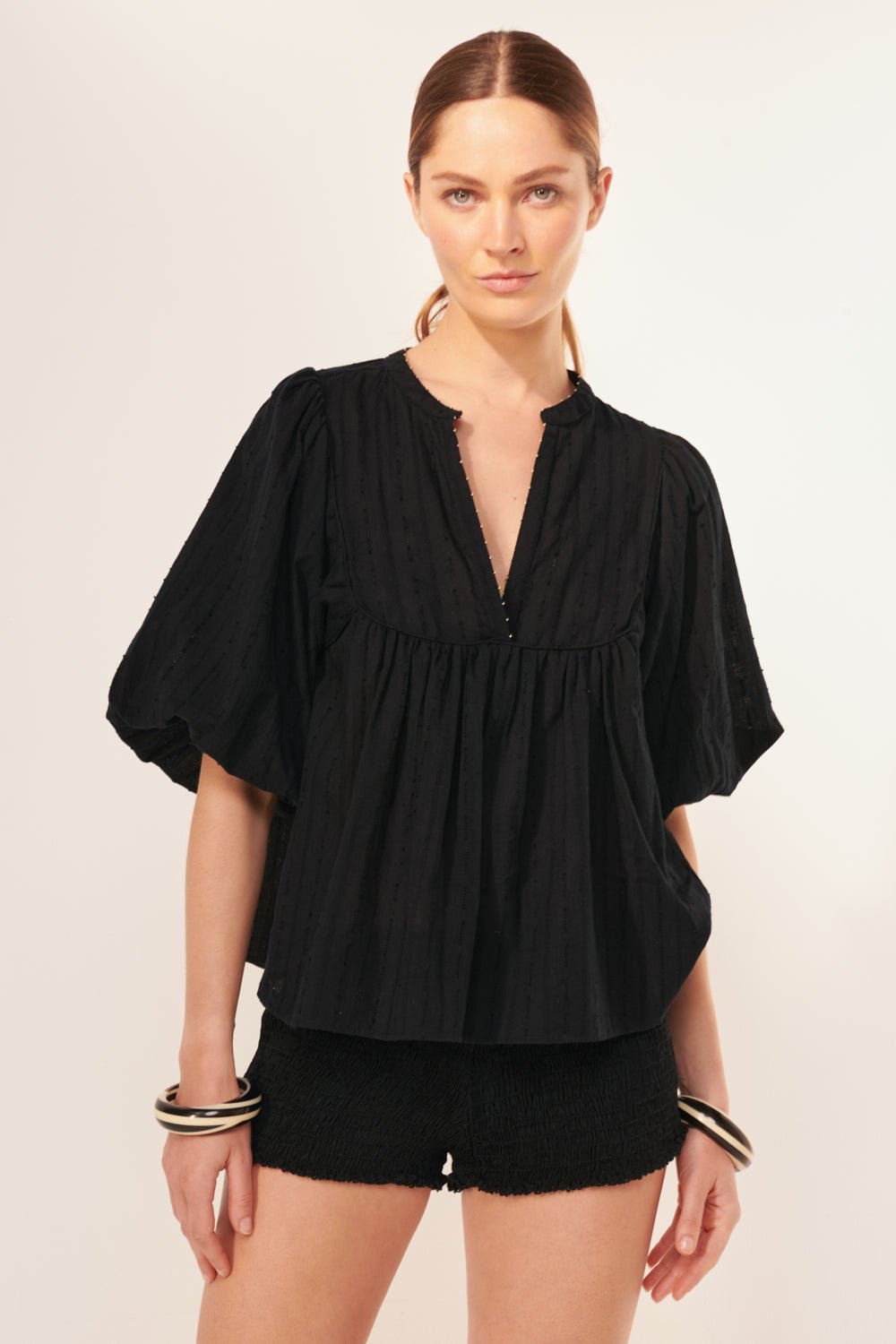 Black blouse – Blouse Flores by Poupette St Barth, front view