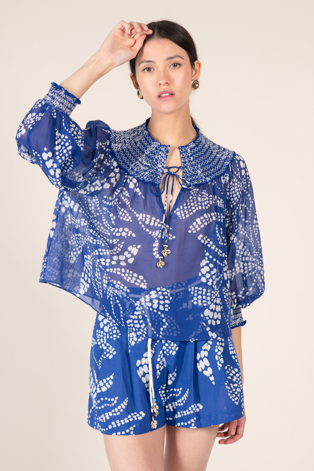 Blue Austral blouse – Blouse Ysee by Poupette St Barth, front view