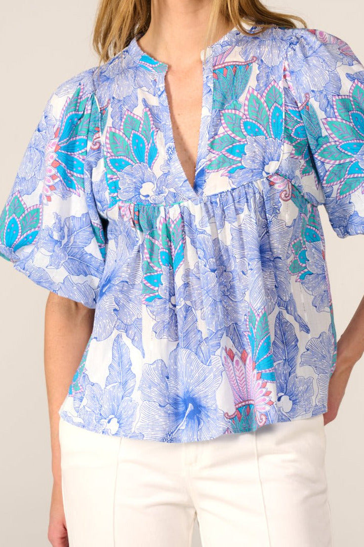 Blouse Flores - Blue Padang | Poupette St Barth