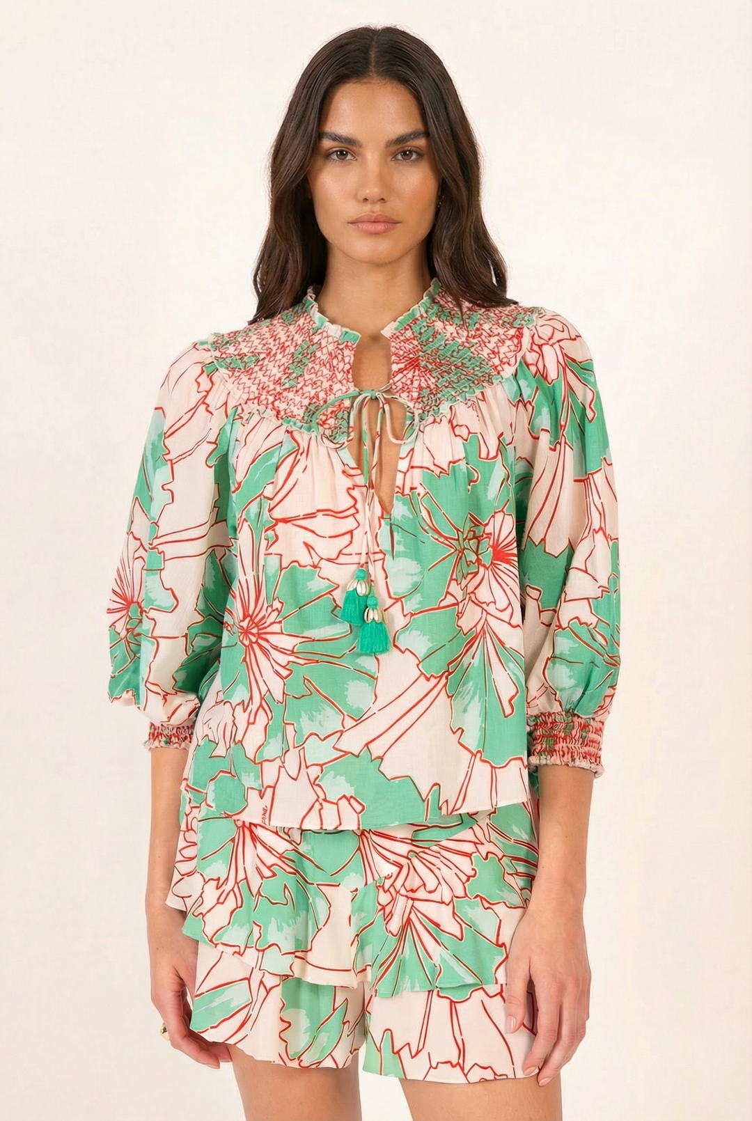 Green Petal blouse – Blouse Ysee by Poupette St Barth, front view