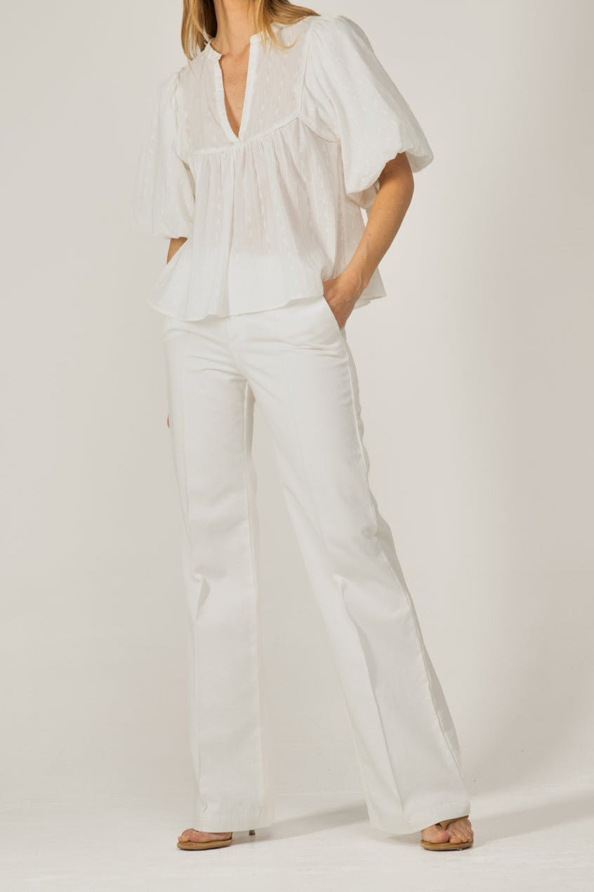 Natural White blouse – Blouse Flores by Poupette St Barth, full-length front view styled with white trousers
