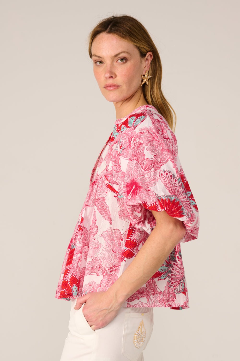 Pink Padang blouse – Blouse Flores by Poupette St Barth, view 3
