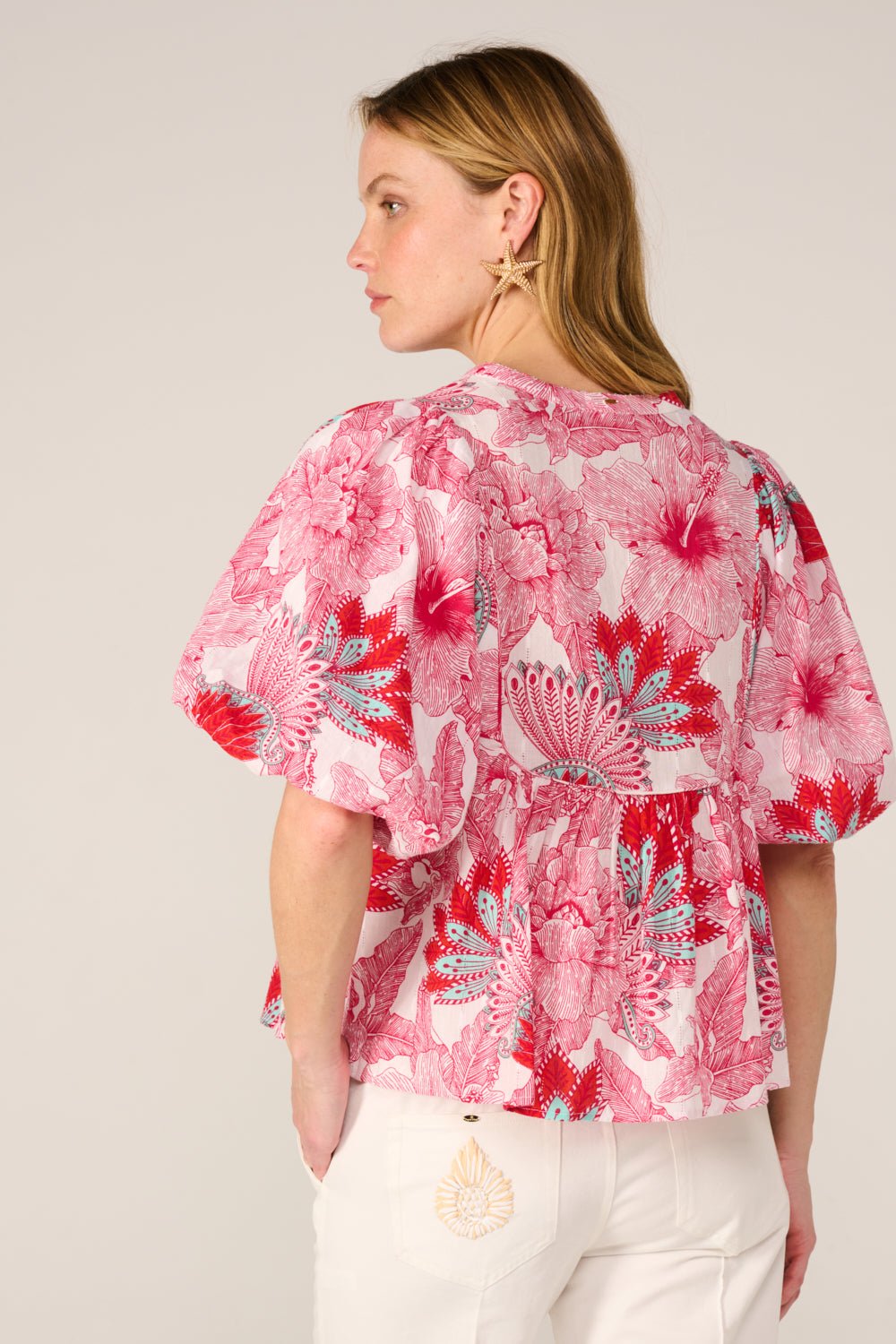 Pink Padang blouse – Blouse Flores by Poupette St Barth, view 4