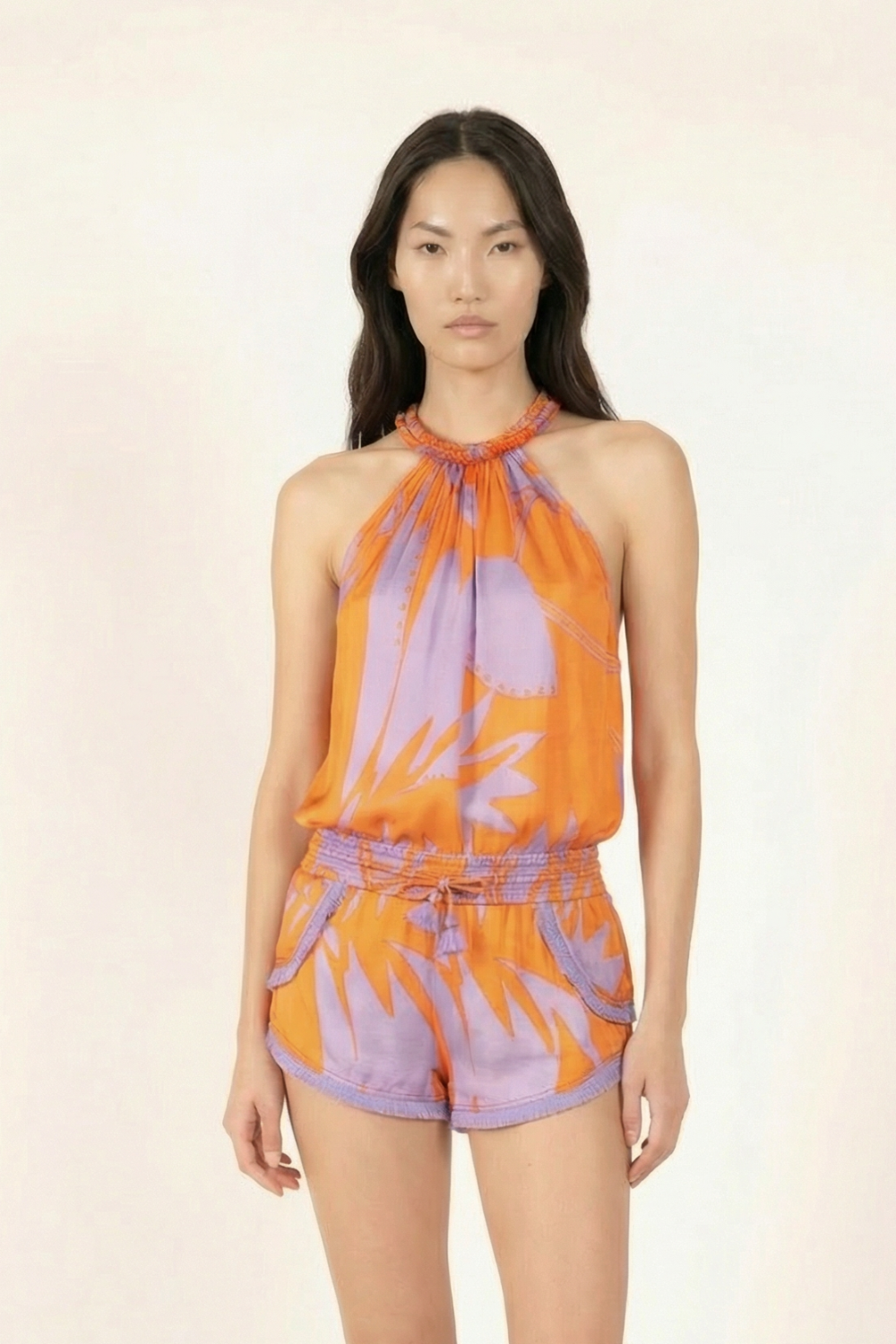 Orange Oasis boxer shorts – Boxer Lulu by Poupette St Barth, front view