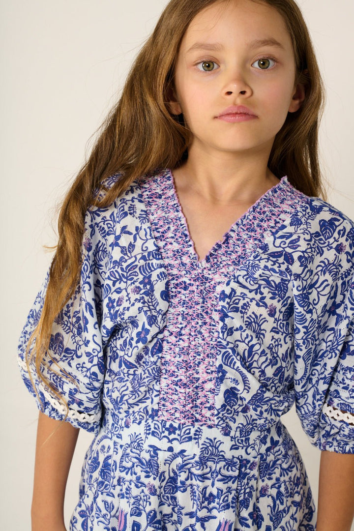 Girls' Blue Tiare jumpsuit – Short Jumpsuit Chantal by Poupette St Barth, view 2
