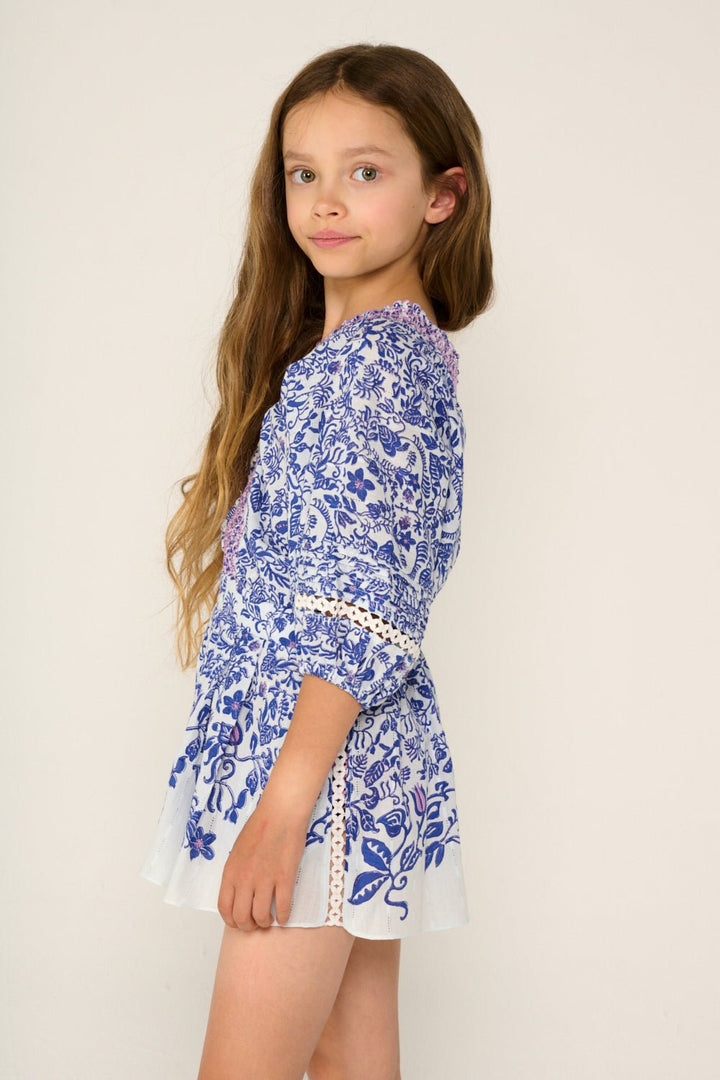 Girls' Blue Tiare jumpsuit – Short Jumpsuit Chantal by Poupette St Barth, view 3