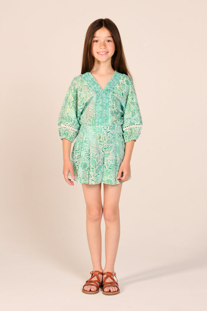 Girls' Green Palmarosa jumpsuit – Short Jumpsuit Chantal by Poupette St Barth, view 4