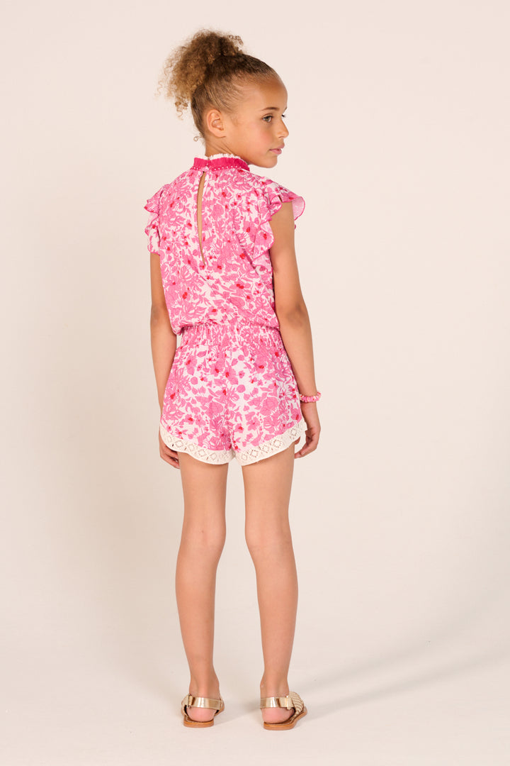 Girls' Pink Aquaflora jumpsuit – Short Jumpsuit Sasha by Poupette St Barth, view 5