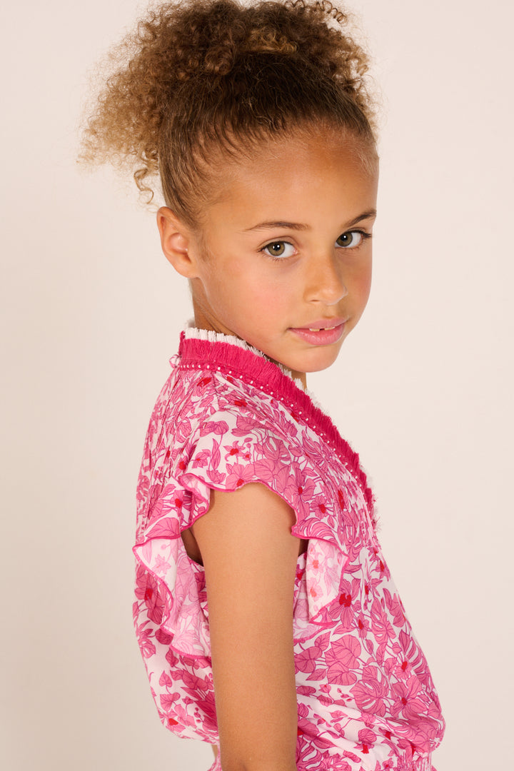 Girls' Pink Aquaflora jumpsuit – Short Jumpsuit Sasha by Poupette St Barth, view 3