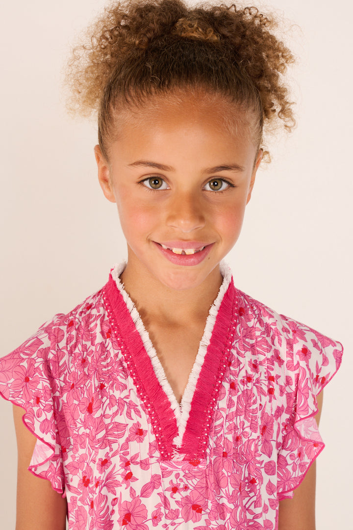Girls' Pink Aquaflora jumpsuit – Short Jumpsuit Sasha by Poupette St Barth, view 2
