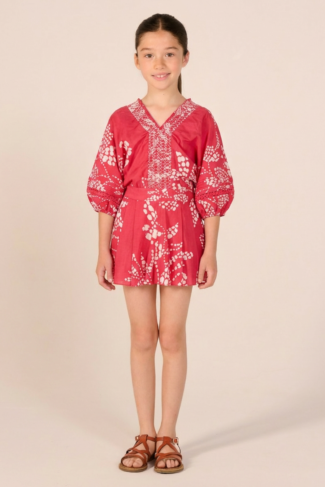 Girls' Pink Austral jumpsuit – Short Jumpsuit Chantal by Poupette St Barth, front view