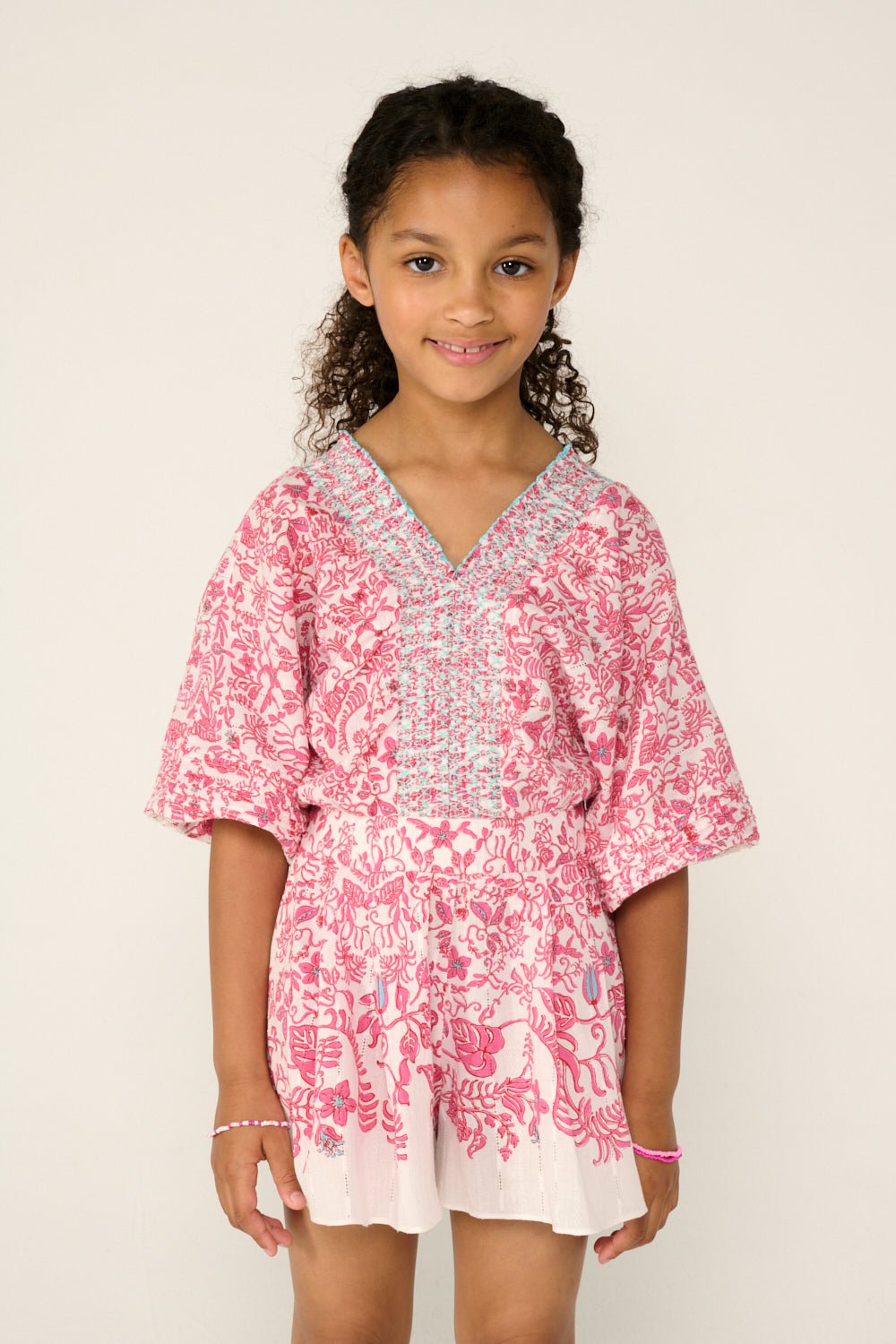 Girls' Pink Tiare jumpsuit – Short Jumpsuit Chantal by Poupette St Barth, view 2