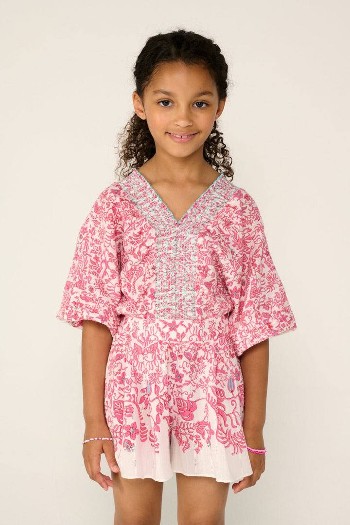 Girls' Pink Tiare jumpsuit – Short Jumpsuit Chantal by Poupette St Barth, view 2