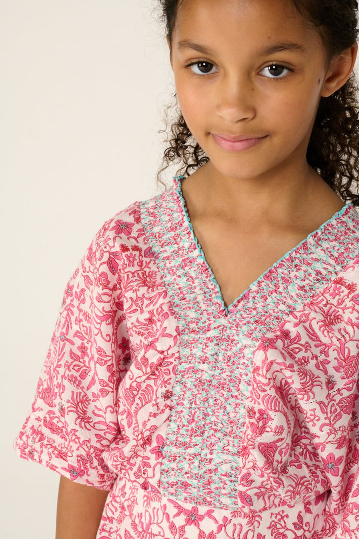 Girls' Pink Tiare jumpsuit – Short Jumpsuit Chantal by Poupette St Barth, view 3