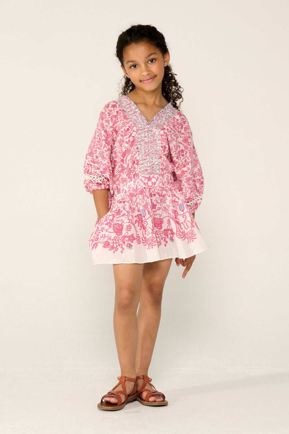 Girls' Pink Tiare jumpsuit – Short Jumpsuit Chantal by Poupette St Barth, front view