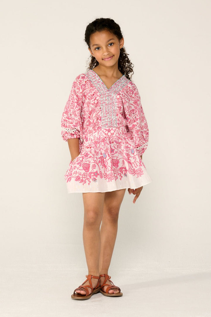 Girls' Pink Tiare jumpsuit – Short Jumpsuit Chantal by Poupette St Barth, front view